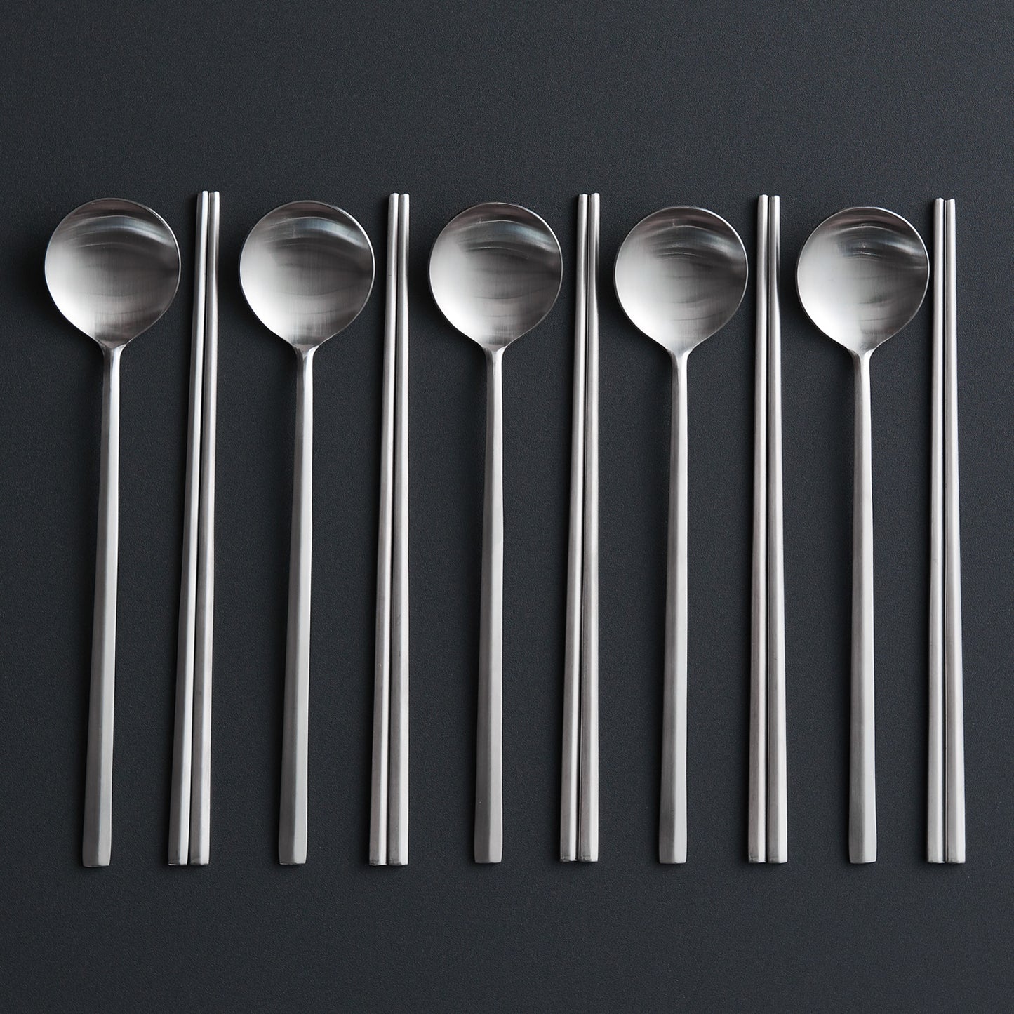 EBRO PREMIUM Stainless Steel (Spoon & Chopstick ) Set 10p Hand-Made Easy Grip Tableware Silver