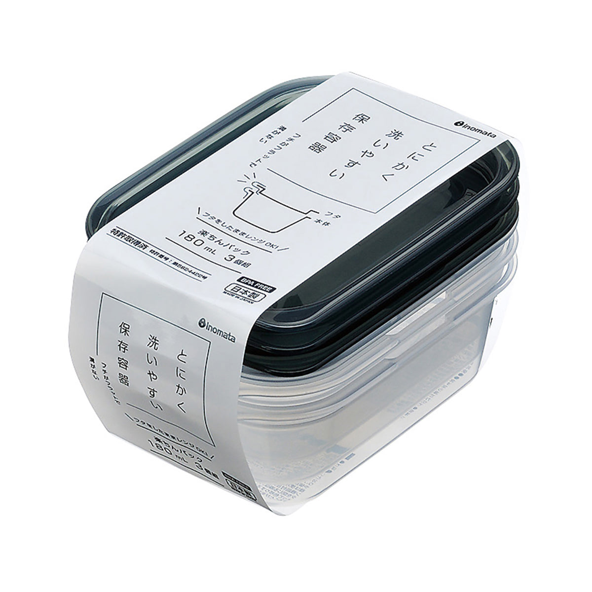 Microwave Food Storage Container 3p (180ml) Black - 이노마타 증기배출 사각 180ml 3P 1840 - adamhnk