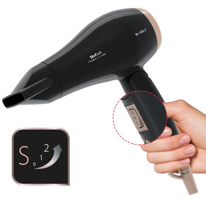 Tefal HV1720 Pocket Powerful Fast Ultra Compact Hair Dryer 2-Speed 1200W Black - 테팔 헤어드라이기 포켓파워 HV1720 - adamhnk