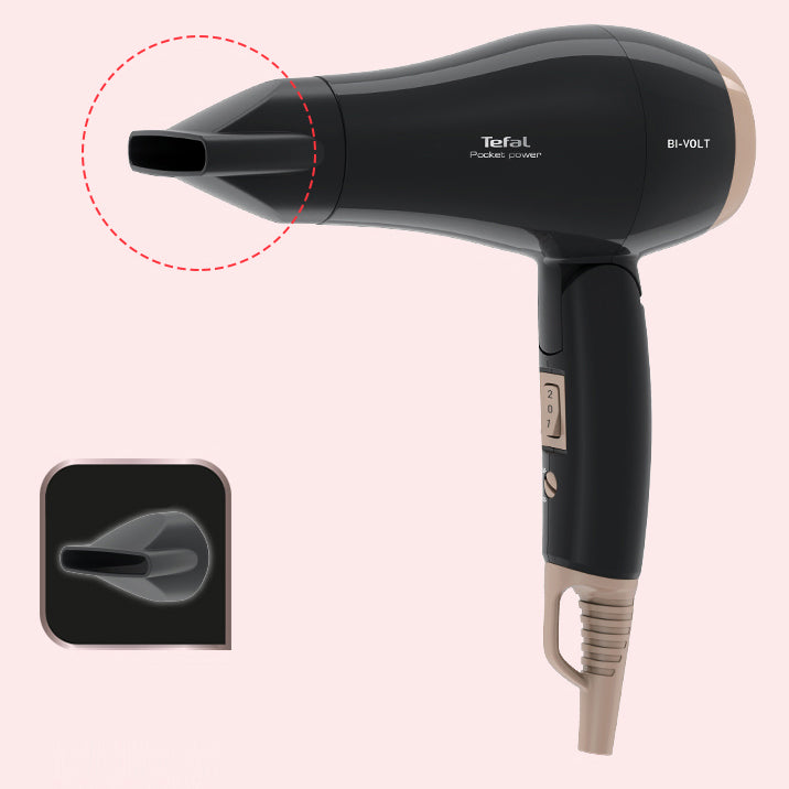 Tefal HV1720 Pocket Powerful Fast Ultra Compact Hair Dryer 2-Speed 1200W Black - 테팔 헤어드라이기 포켓파워 HV1720 - adamhnk