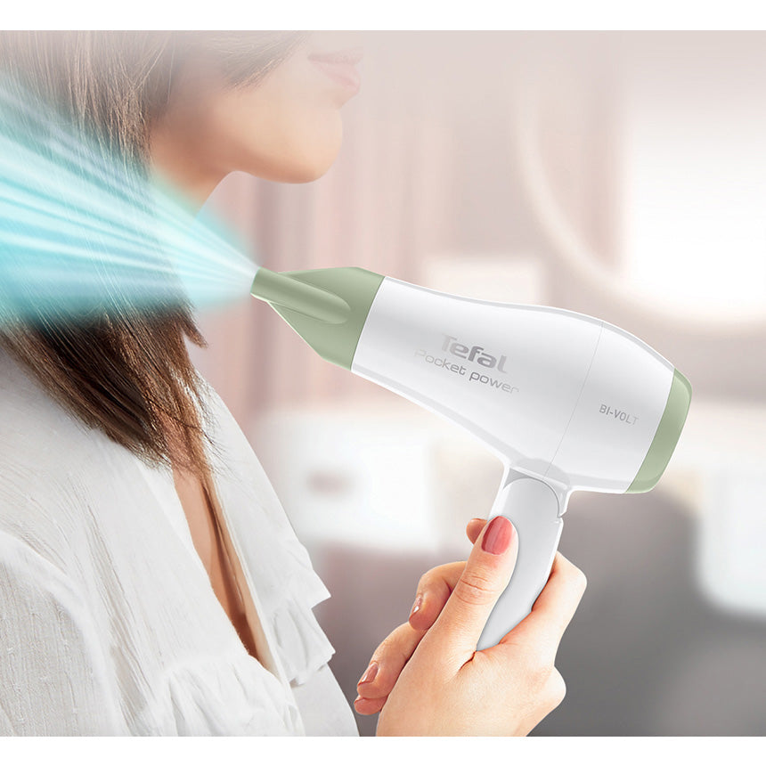 Tefal HV1721 Ultra Compact Travel Mini Hair Dryer Powerful Fast 2-Speed 1200W White - 테팔 트래블 미니 드라이어 HV1721 - adamhnk