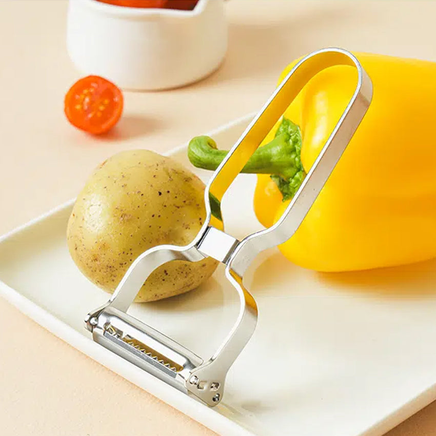 All-Stainless Steel 2in1 Double-Sided Potato Peeler (13.3cm) Slicer Silver - Adamhnk