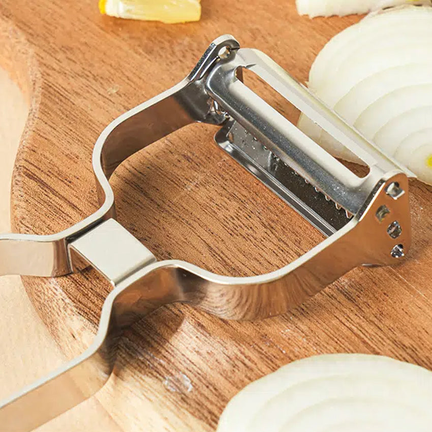 All-Stainless Steel 2in1 Double-Sided Potato Peeler (13.3cm) Slicer Silver - Adamhnk