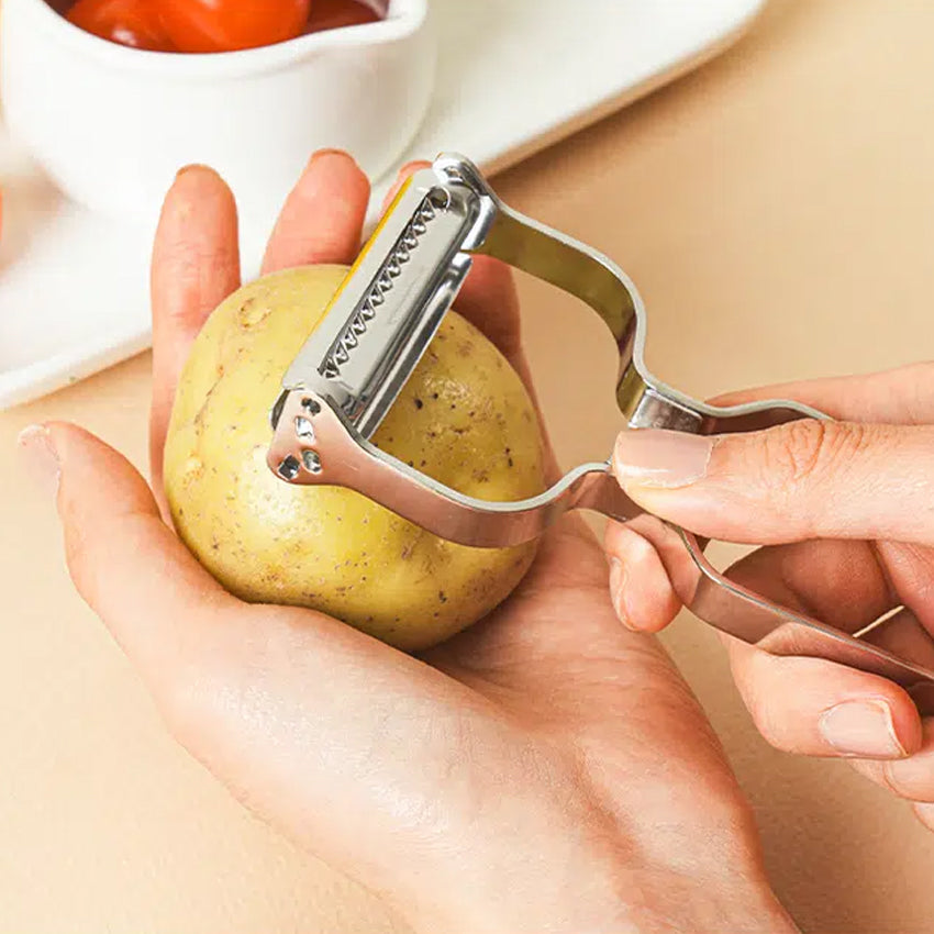 All-Stainless Steel 2in1 Double-Sided Potato Peeler (13.3cm) Slicer Silver - Adamhnk