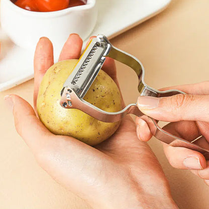 All-Stainless Steel 2in1 Double-Sided Potato Peeler (13.3cm) Slicer Silver - Adamhnk