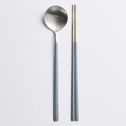 EBRO PREMIUM Stainless Steel (Spoon & Chopsticks) Set 2p Easy Grip Tableware Grey