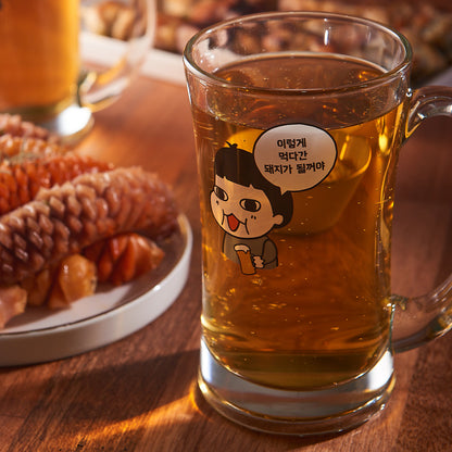 Character Siblings Beer Mug 2p 0.3qt (300ml) Glass Cup Clear - 라씨에뜨 돼지남매 맥주잔 2p - adamhnk