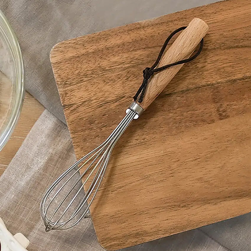 Classic Wood Handle Mini Whisk (21cm) Silver - Adamhnk