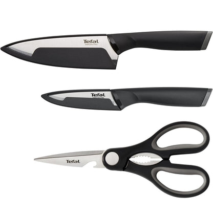 TEFAL Collection Stainless Steel Knife Set 3p (Paring 9cm + Chef 15cm + Scissor) Silver