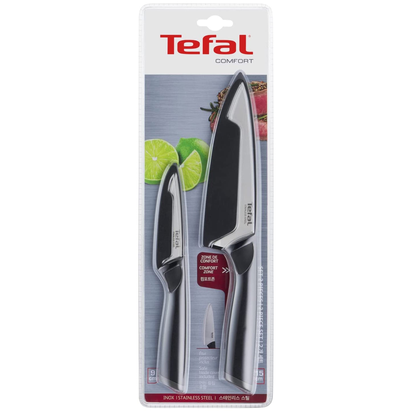 TEFAL Comfort Stainless Steel Knife 2p (Paring 9cm + Chef 15cm) Silver