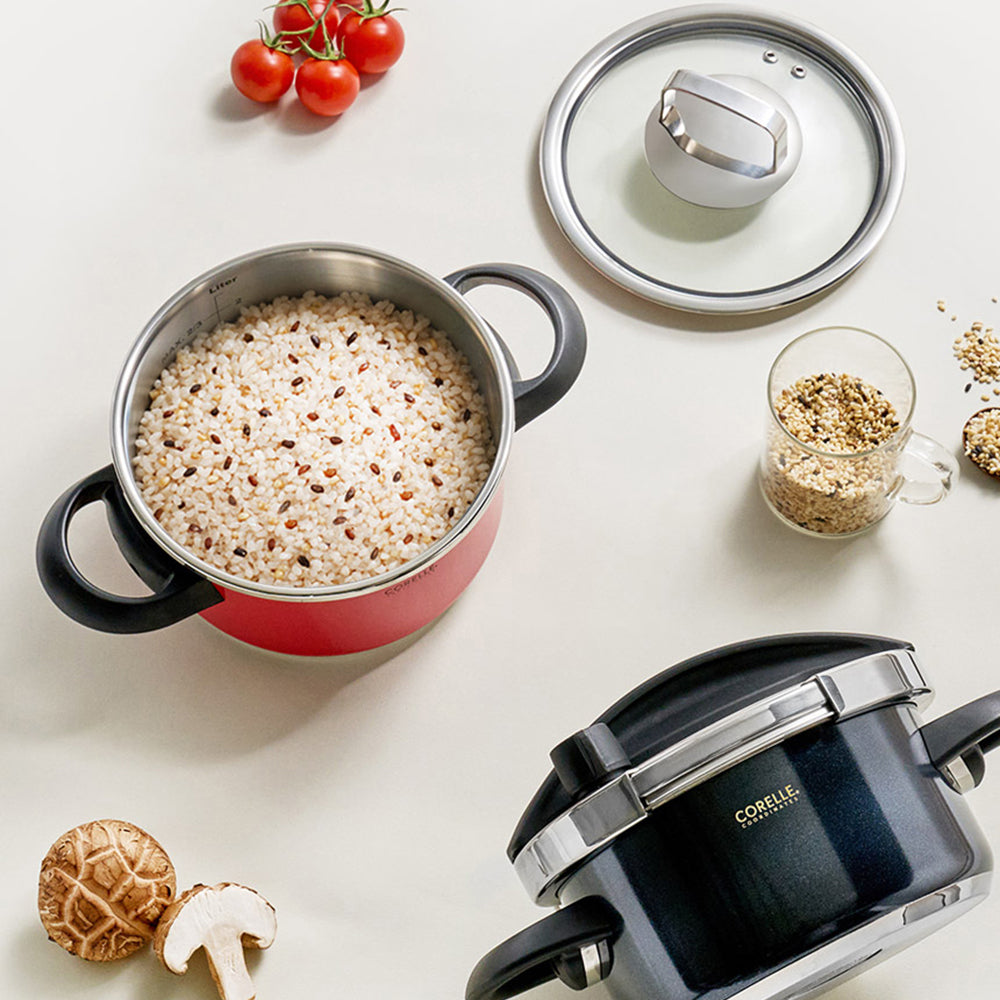 Corelle Coordinates Stainless Steel Pressure Cooker (3.0L) 6 Security + Glass Lid Red - Adamhnk