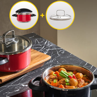 Corelle Coordinates Stainless Steel Pressure Cooker (3.0L) 6 Security + Glass Lid Red - Adamhnk