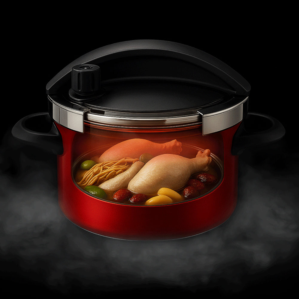 Corelle Coordinates Stainless Steel Pressure Cooker (3.0L) 6 Security + Glass Lid Red - Adamhnk