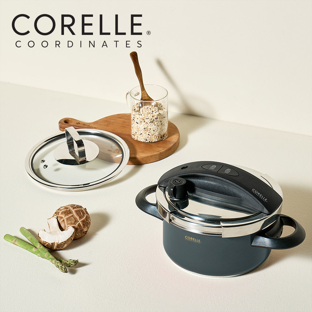 Corelle Coordinates Stainless Steel Pressure Cooker (3.0L) 6 Security + Glass Lid Blue - Adamhnk