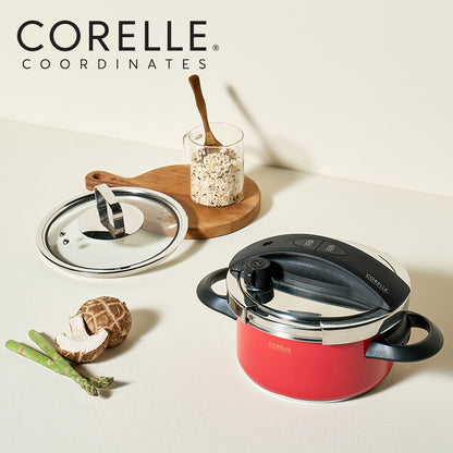 Corelle Coordinates Stainless Steel Pressure Cooker (3.0L) 6 Security + Glass Lid Red - Adamhnk