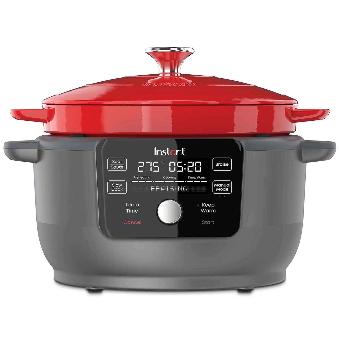 Instant Precision (5.7L) 5-In-1 Dutch Oven with Lid, Oven Safe No PFOA BPA Free 1500W Red