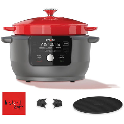 Instant Precision (5.7L) 5-In-1 Dutch Oven with Lid, Oven Safe No PFOA BPA Free 1500W Red