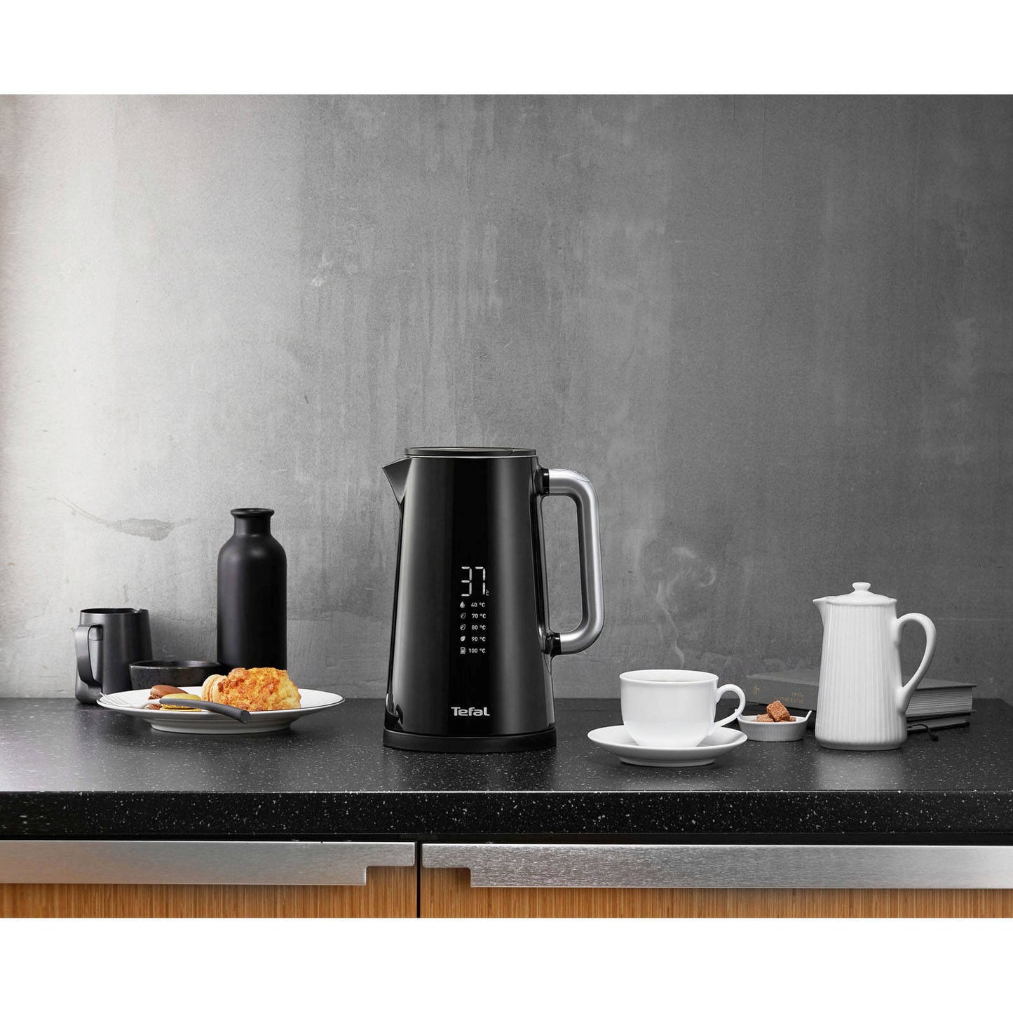 Tefal KO8508 Digital Display Safe to Touch Electric Cordless Kettle (1.7L) 7 Cups 1800W Black