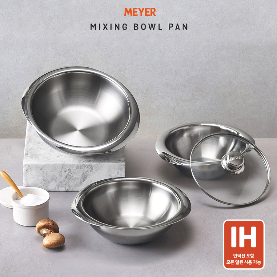 Meyer Stainless Steel 3-Layer Induction Mixing Bowl Pan (24cm) + Glass Lid No PFOA Silver - Adamhnk