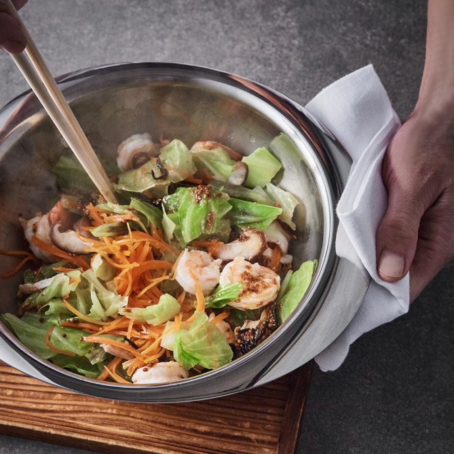 Meyer Stainless Steel 3-Layer Induction Mixing Bowl Pan (24cm) + Glass Lid No PFOA Silver - Adamhnk