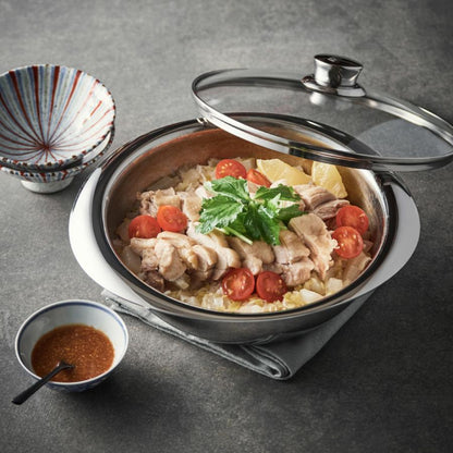 Meyer Stainless Steel 3-Layer Induction Mixing Bowl Pan (24cm) + Glass Lid No PFOA Silver - Adamhnk
