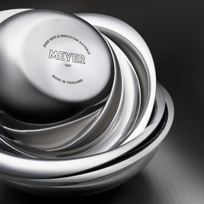 Meyer Stainless Steel 3-Layer Induction Mixing Bowl Pan (24cm) + Glass Lid No PFOA Silver - Adamhnk