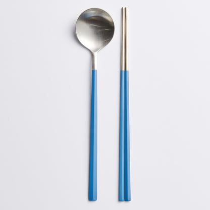 EBRO PREMIUM Stainless Steel (Spoon & Chopsticks) Set 2p Easy Grip Tableware Blue