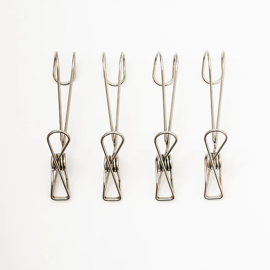 Space-Saving Multi-Purpose Hanging Stainless Steel Clip 4P Silver