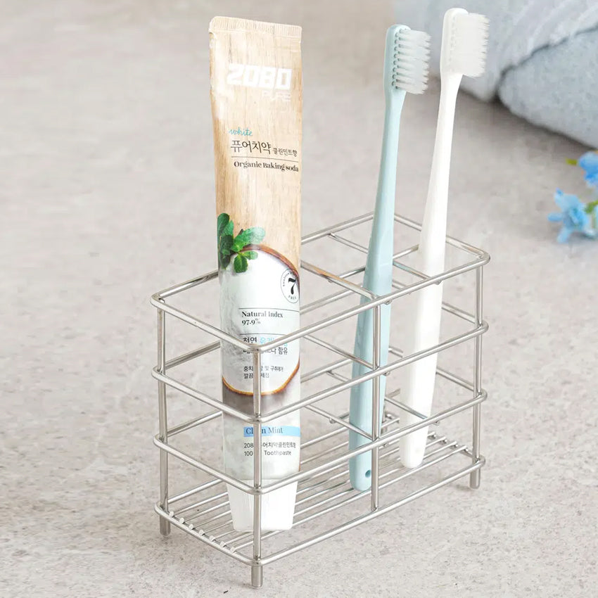 Stainless Steel Toothbrush & Toothpaste Stand (6x12x10cm) Silver - Adamhnk