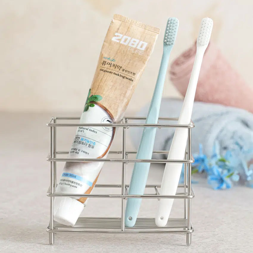 Stainless Steel Toothbrush & Toothpaste Stand (6x12x10cm) Silver - Adamhnk