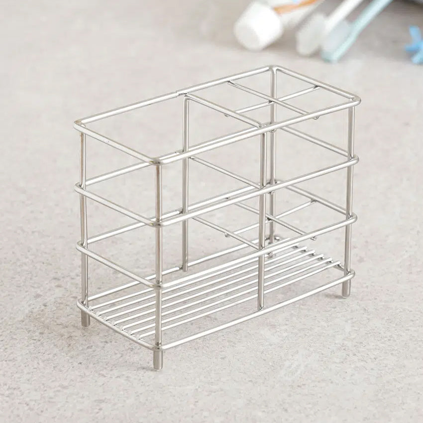 Stainless Steel Toothbrush & Toothpaste Stand (6x12x10cm) Silver - Adamhnk