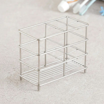Stainless Steel Toothbrush & Toothpaste Stand (6x12x10cm) Silver - Adamhnk