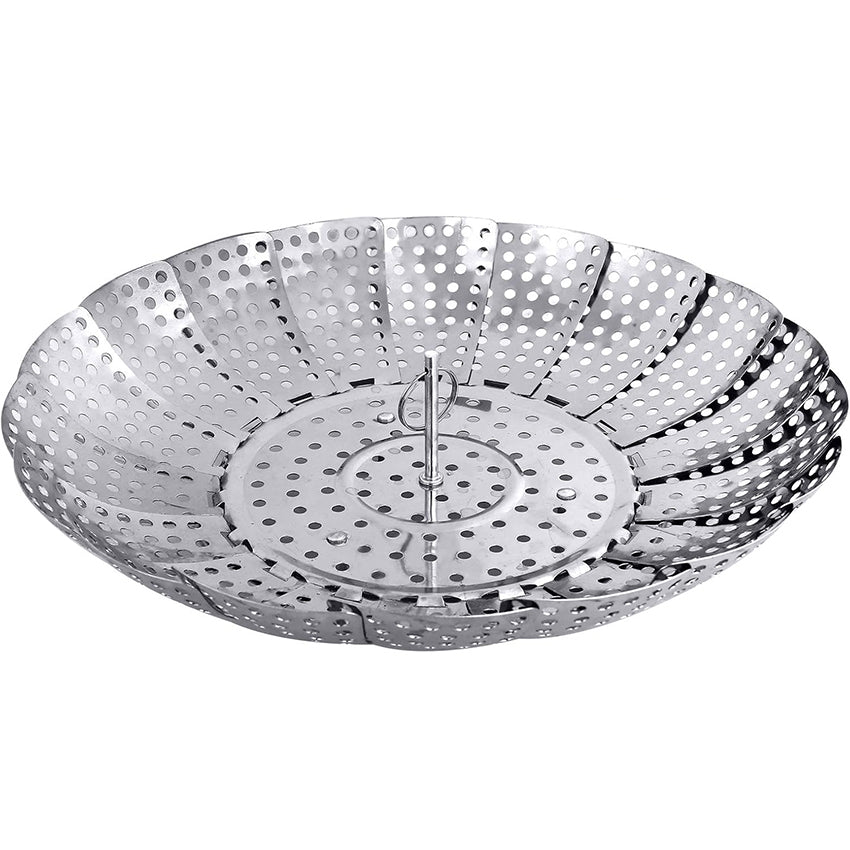 Stainless Steel Vegetable Folding Steamer Basket with Hook for Easy Picking (23cm) Silver - Adamhnk