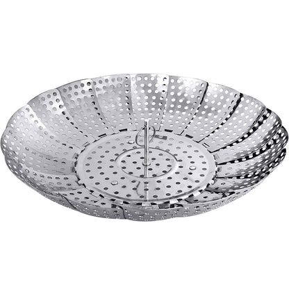 Stainless Steel Vegetable Folding Steamer Basket with Hook for Easy Picking (23cm) Silver - Adamhnk