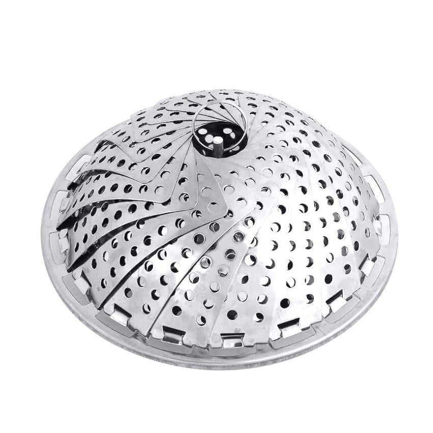 Stainless Steel Vegetable Folding Steamer Basket with Hook for Easy Picking (23cm) Silver - Adamhnk