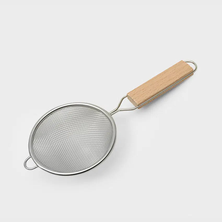 Stainless Steel Wide Wood Handle Mini Strainer (9.5cm) Silver - Adamhnk