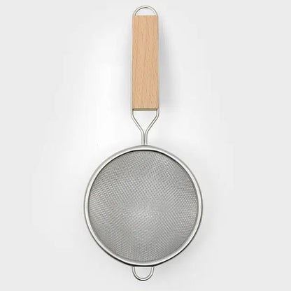 Stainless Steel Wide Wood Handle Mini Strainer (9.5cm) Silver - Adamhnk
