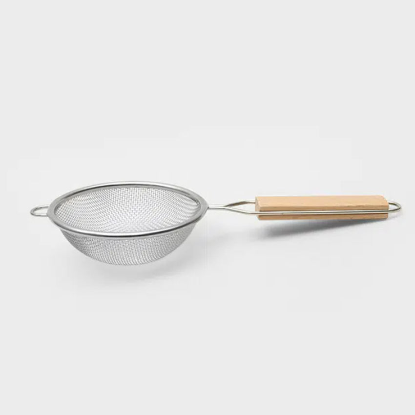 Stainless Steel Wide Wood Handle Mini Strainer (9.5cm) Silver - Adamhnk