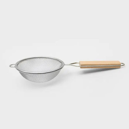 Stainless Steel Wide Wood Handle Mini Strainer (9.5cm) Silver - Adamhnk