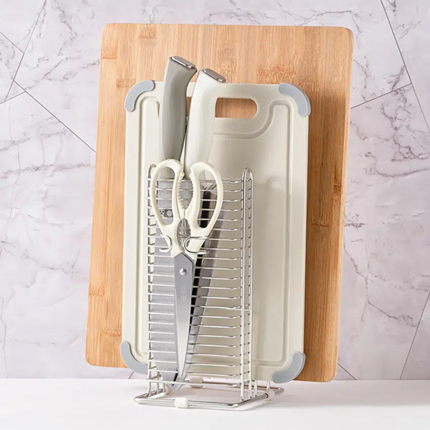 Stainless Steel Wire Knife, Cutting Board, and Scissor Utensil Holder Silver - Adamhnk
