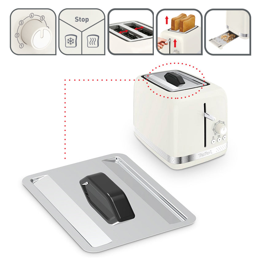 Tefal TT303A Soleil Toaster 2 Automatically Center Slot 7 Levels Indicator Lights 850W Ivory