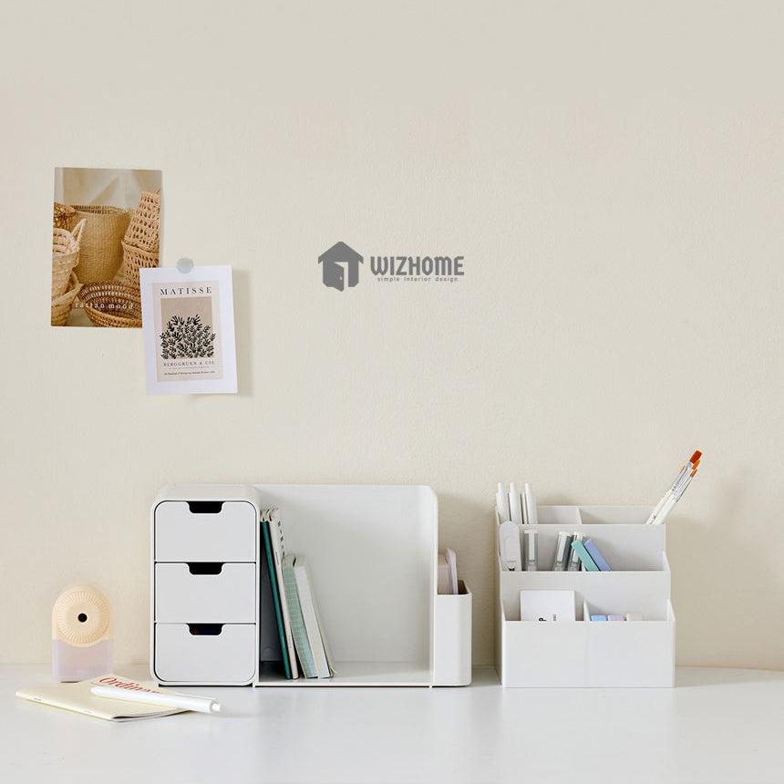 WIZHOME Nanumi Detachable Pencil Holder & 3 Drawer White