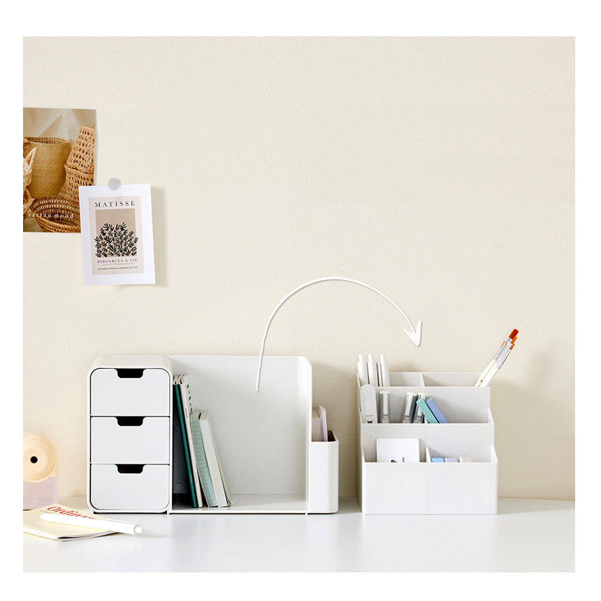 WIZHOME Nanumi Detachable Pencil Holder & 3 Drawer White