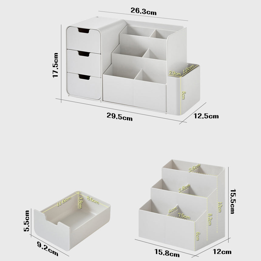 WIZHOME Nanumi Detachable Pencil Holder & 3 Drawer White