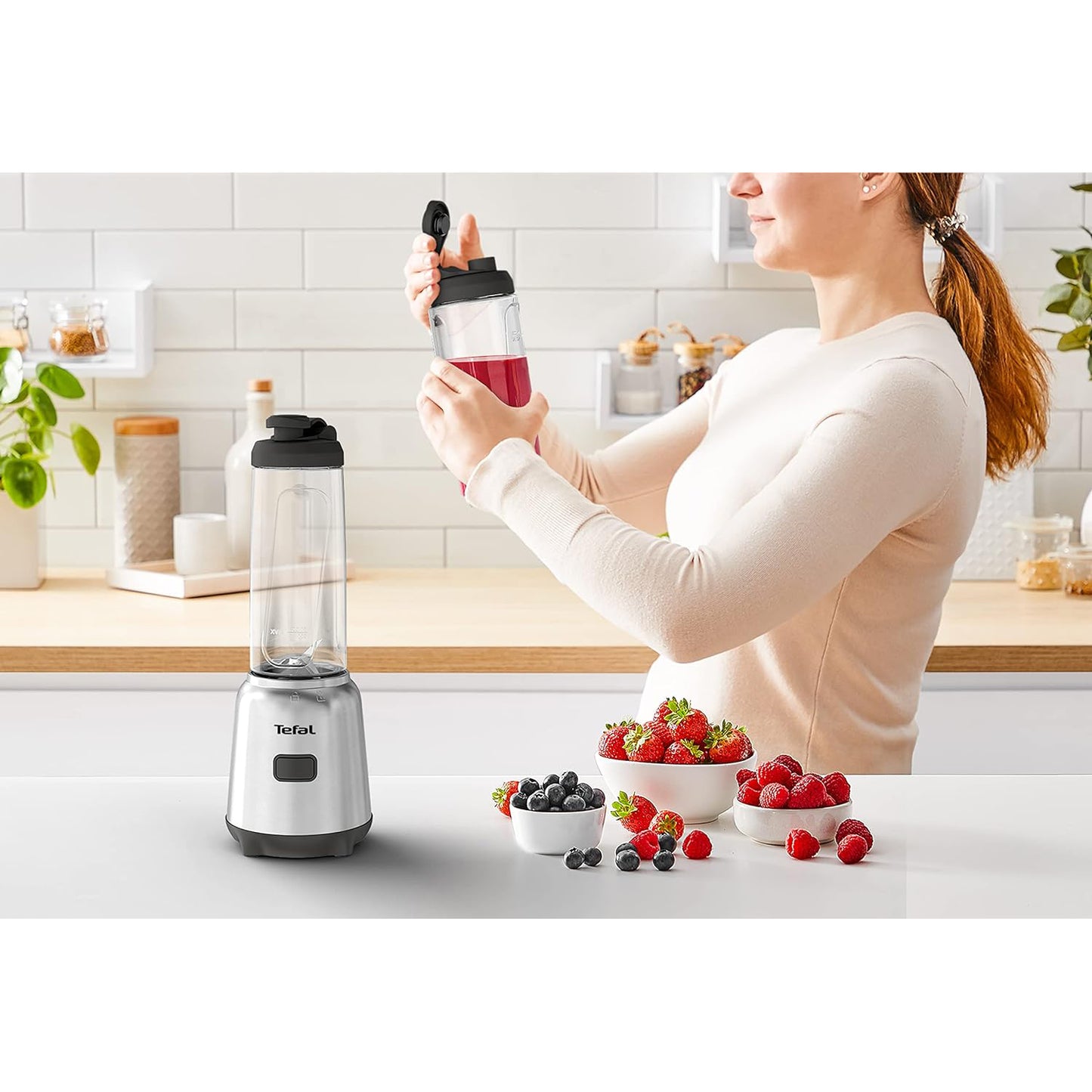 TEFAL BL15FD Mix and Move Mini Blender (600ml) 2p Bottle 4 Blade 300W Silver