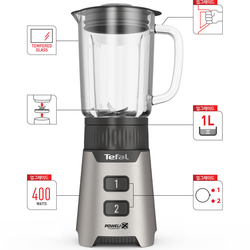 Tefal BL165 Minimix Glass Personal Blender (700ml) Jug 400W Silver