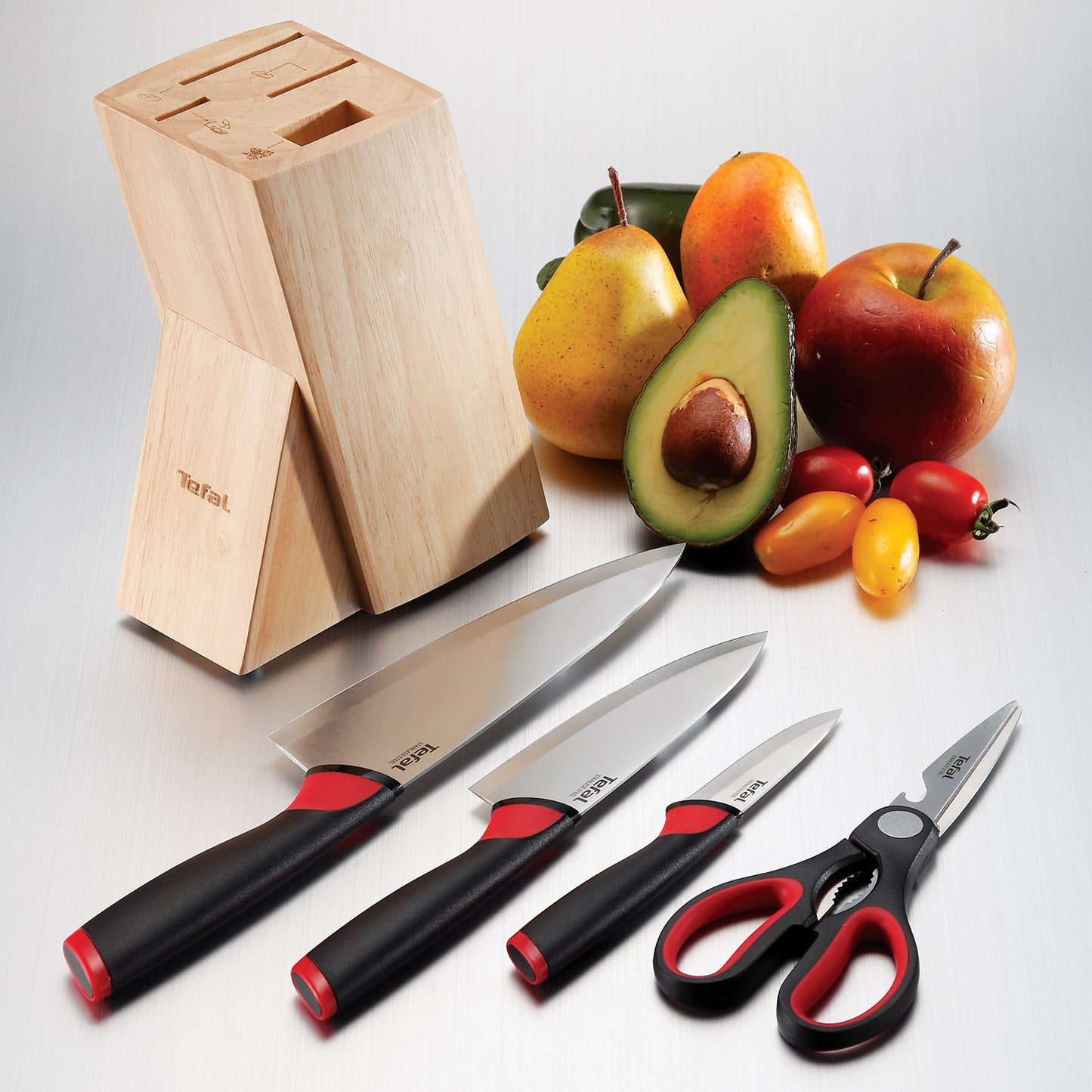 Tefal Collection 5p Stainless Steel Knife Block Set Black & Red