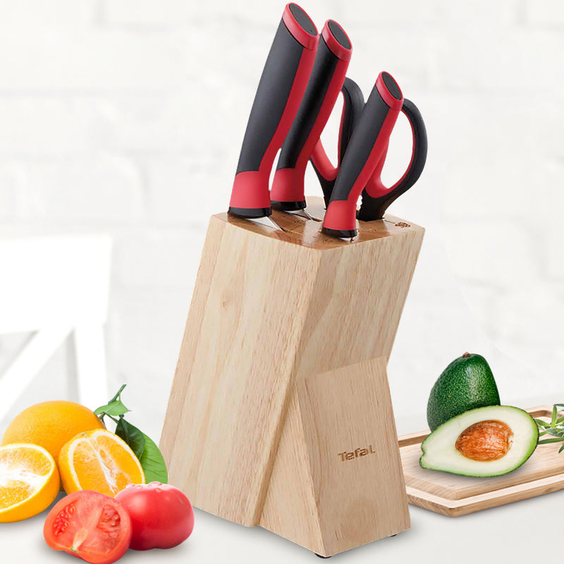 Tefal Collection 5p Stainless Steel Knife Block Set Black & Red