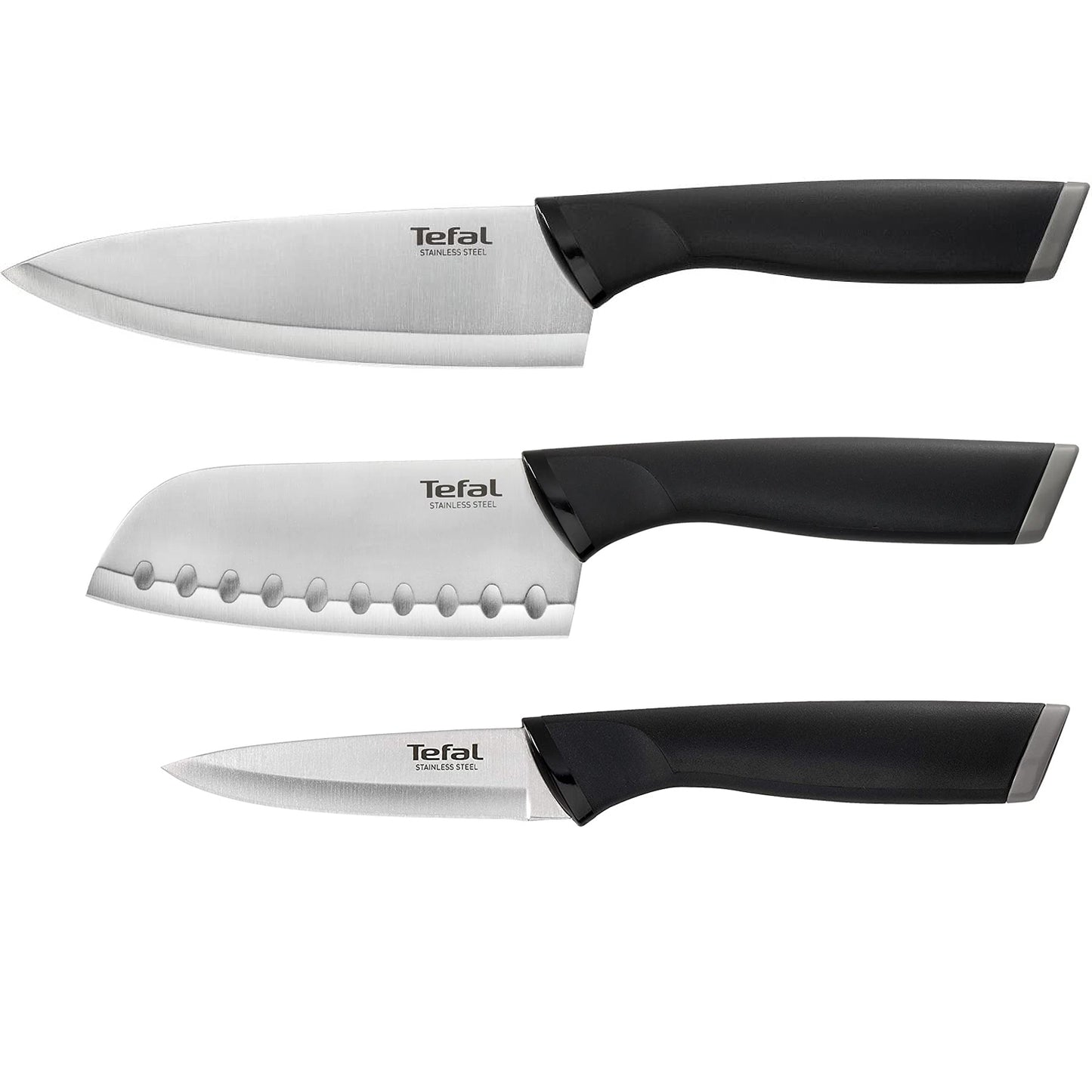 TEFAL Comfort Stainless Steel Knife 3p (Santoku 12cm + Chef 15cm + Paring 9cm) Silver