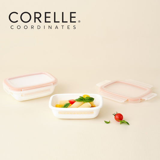 Corelle Jacquard Band Rectangular Sealed Food Storage Container 2p (465ml) Dishwasher Oven Safe Yellow